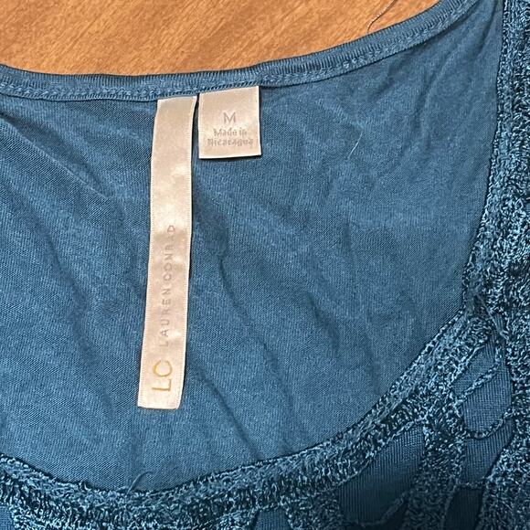 LC Lauren Conrad teal crochet overlay tank top metallic shimmer boho glam M - Picture 9 of 10